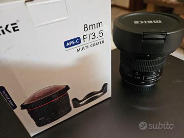 obiettivo Canon fish eye 8mm Meike nuovo 