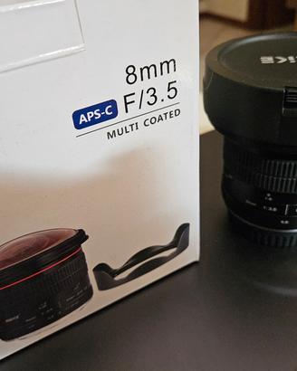obiettivo Canon fish eye 8mm Meike nuovo 