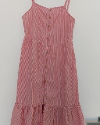 Vestito estivo a righe rosse e bianche con bottoni