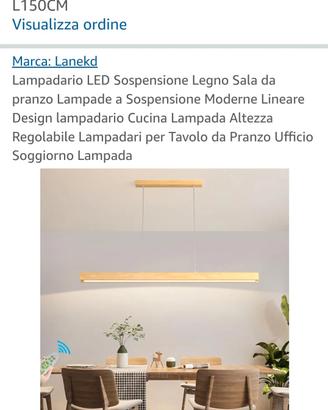 lampadario a sospensione in legno e led