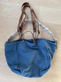 Maxi borsa scamosciato avio + cuoio Pauric Sweeney