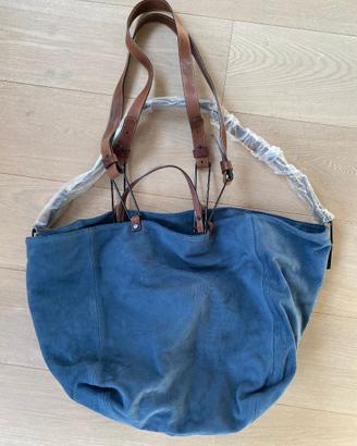 Maxi borsa scamosciato avio + cuoio Pauric Sweeney