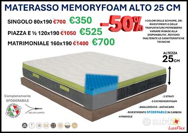 MATERASSO MEMORY FOAM 4 STRATI H 25 CM
