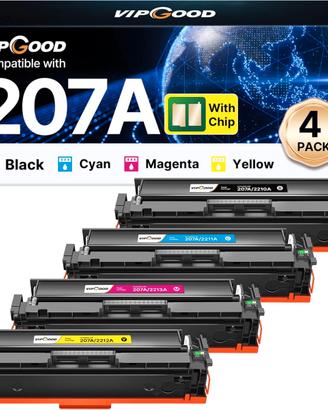 4 Toner Con Chip Compatibile HP 207A 207X