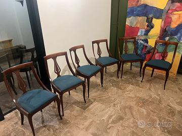 Set 6 sedie in legno foderate stile liberty