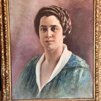 dipinto d'epoca olio su tela ritratto donna