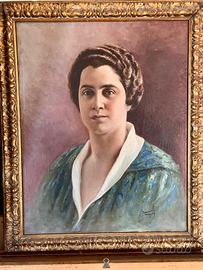 dipinto d'epoca olio su tela ritratto donna