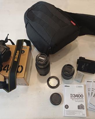 Nikon D3400 cob 2 obiettivi e altro