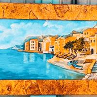 Quadro paesaggio Amalfitano dipinto a mano a olio.