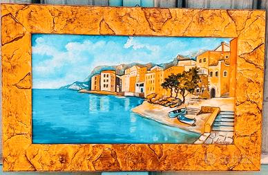 Quadro paesaggio Amalfitano dipinto a mano a olio.