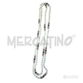 COLLANA AG PERLE E PIETRE VIOLA/VERDE STRASS