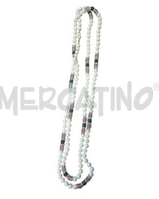 COLLANA AG PERLE E PIETRE VIOLA/VERDE STRASS