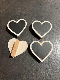 Set 4 mollette lavagna in legno con cuore decoro