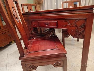 Tavolo  + 4 Sedie LEGNO INTAGLIATO antiquariato