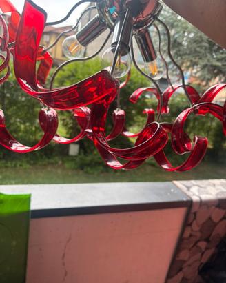 Lampadario a soffitto in cristallo rosso