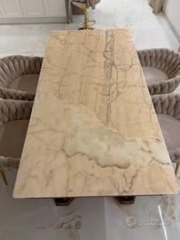 TAVOLO PRANZO MARMO E LEGNO INTAGLIATO NEOCLASSICO