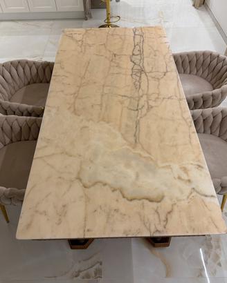 TAVOLO PRANZO MARMO E LEGNO INTAGLIATO NEOCLASSICO