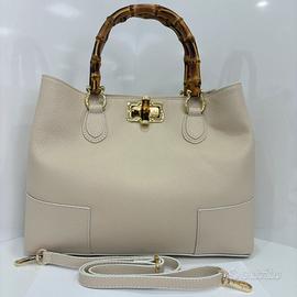Borsa in vera pelle- manico in Bamboo
