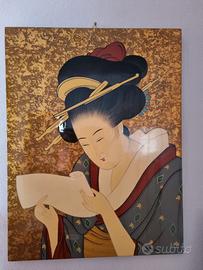 Pannello  in legno con figura giapponese 