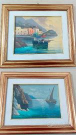 2 Dipinti ad olio anni 70 con cornici e vetro