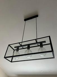 Lampadario a sospensione nero, a 3 luci, metallo