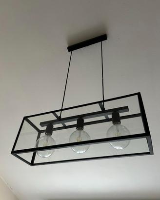 Lampadario a sospensione nero, a 3 luci, metallo