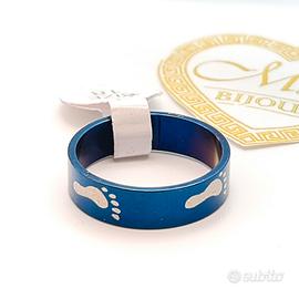 Anello acciaio uomo fascia fascetta blu Impronta