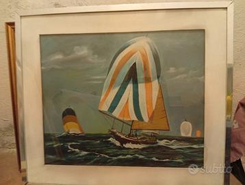Quadro Tridimensionale Vintage "Marina con Barche