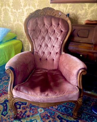 Poltrona  Arredamento noce velluto raso art deco