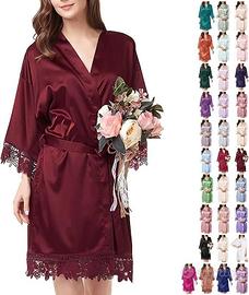 Vestaglia di raso con pizzo alto BORDEAUX XXXL