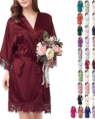Vestaglia di raso con pizzo alto BORDEAUX XXXL