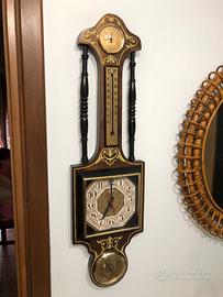 Orologio da Parete Vintage in Legno con Barometro