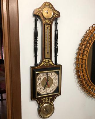 Orologio da Parete Vintage in Legno con Barometro