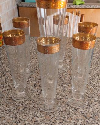 SET 6 FLÛTE + CARAFFA ORO - VINTAGE ANNI '80*