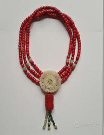 Collana etnica in coral-bamboo e giada