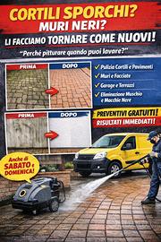 Pulizia cortili e pavimentazioni con idropulitrice