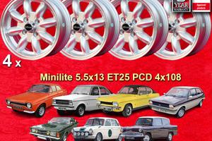 4 pz cerchi Ford Minilite 5.5x13 ET25 4x108