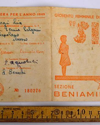 Tessera Azione Cattolica 1949 - Sezione Beniamine