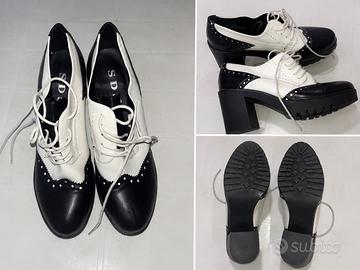 Women’s SDS Black White  Chunky Heel Shoes 40/41