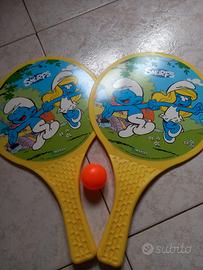 Racchettoni bambini gialli con Puffi nuovi