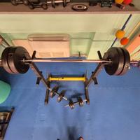 bilanciare e due manubri, dischi e rack