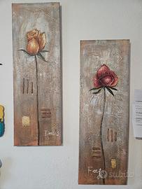 Coppia quadri materici floreali su tela 100x40 cm