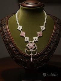 Collana Artigianale Vintage chic Quarzo rosa Perle