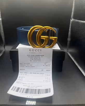 Gucci Double G in Pelle Blu Full Set con Scontrino