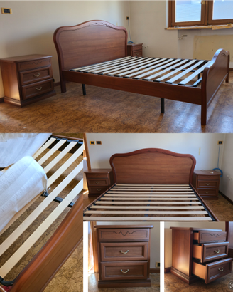 Struttura letto, comodini, rete e materasso