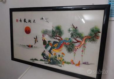 RICAMO UCCELLI QUADRO ASIATICO 