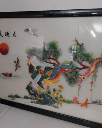 RICAMO UCCELLI QUADRO ASIATICO 