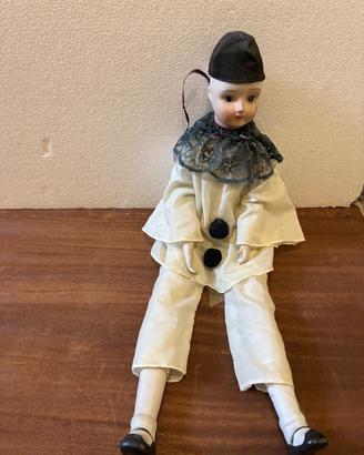 Bambola Pierrot stoffa e porcellana