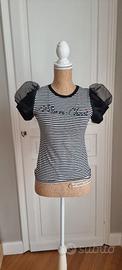 T.shirt rigata con maniche a sbuffo - Tg S