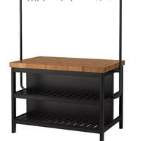 Isola cucina con rastrelliera nera / rovere